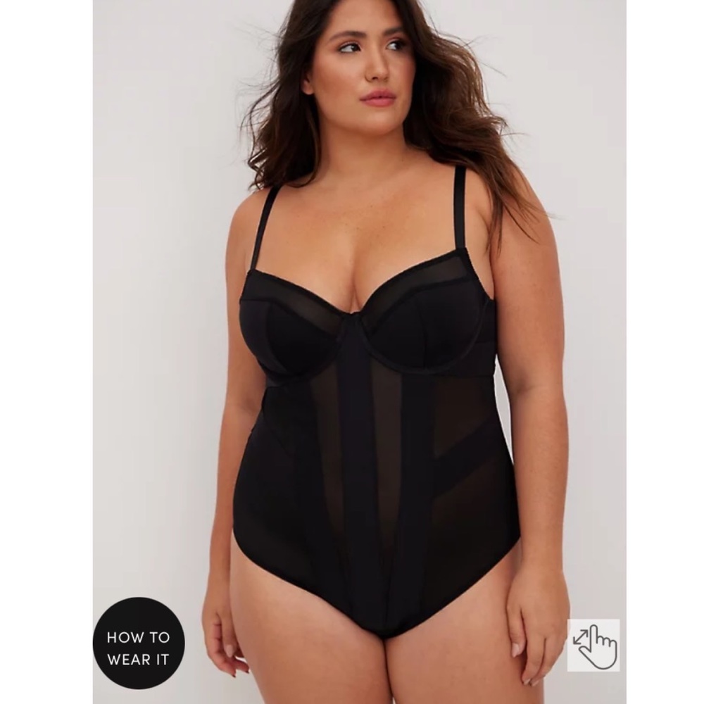 Torrid black sheer mesh strappy bodysuit plus 4x